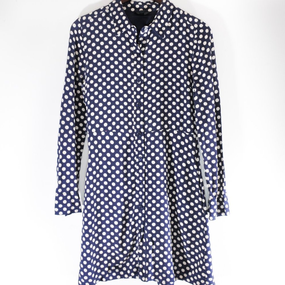 Topshop Navy and White Polka Dot Shirt Dress